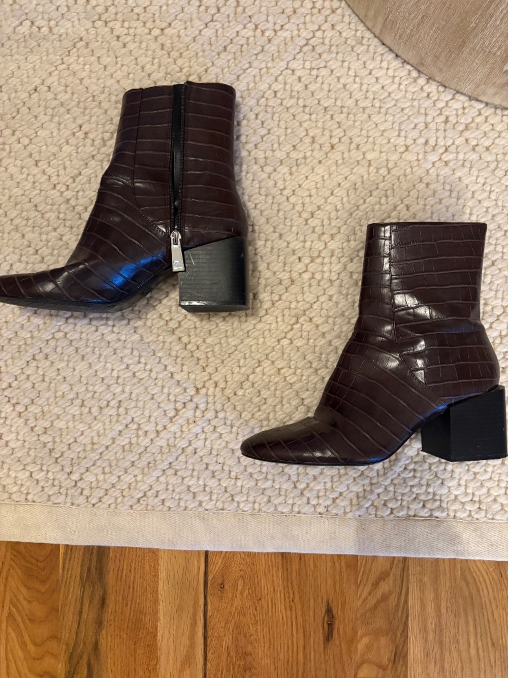 Zara Dark Brown Croc Embossed Ankle Boots Size 41 / US 10